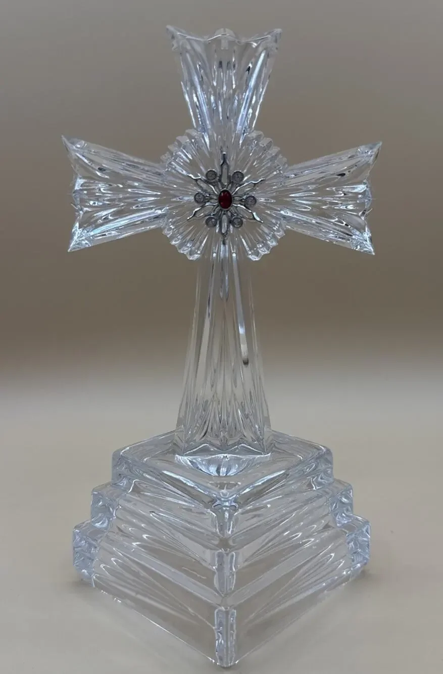 Lenox Jeweled Crystal Cross Figurine Red Stone Inspirational Collection Decor